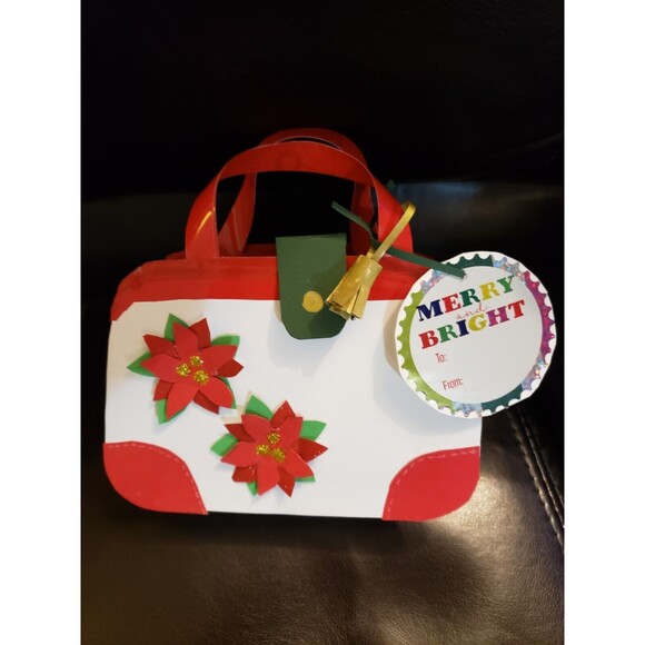 Handmade Paper Purse Gift Bag Gift Card Holder Christmas Poinsettias Magnet - Picture 8 of 9